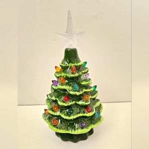 Mini Ceramic Light Up Christmas Tree with LED Bulbs